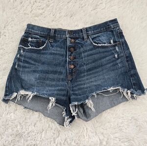 Abercrombie & Fitch Dark Blue Distressed Denim Jean Shorts